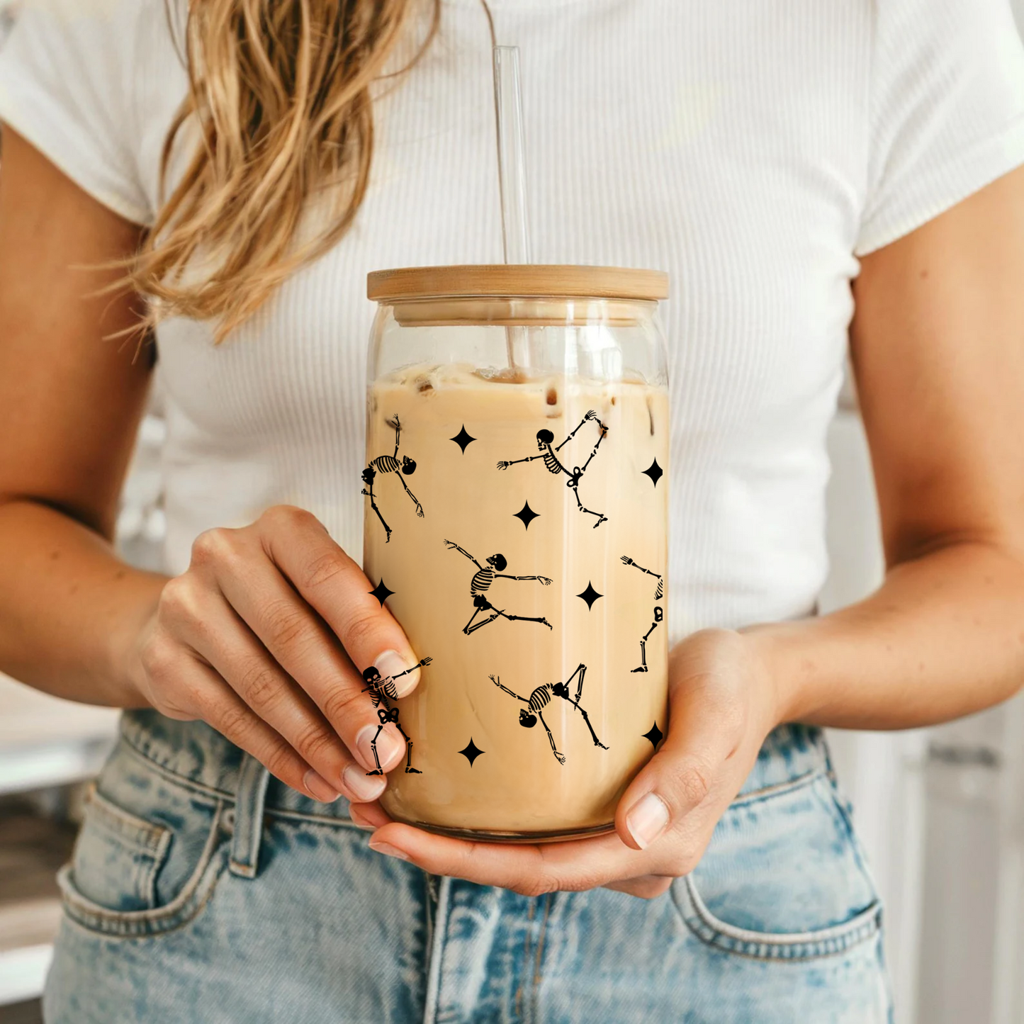 Black Skeletons Dancing Glass Tumbler