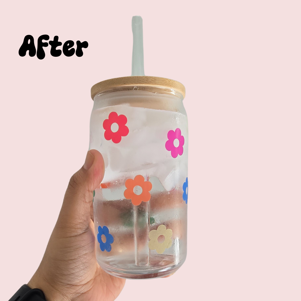 Rainbow Color Changing Daisy Glass Cup 16OZ Clear