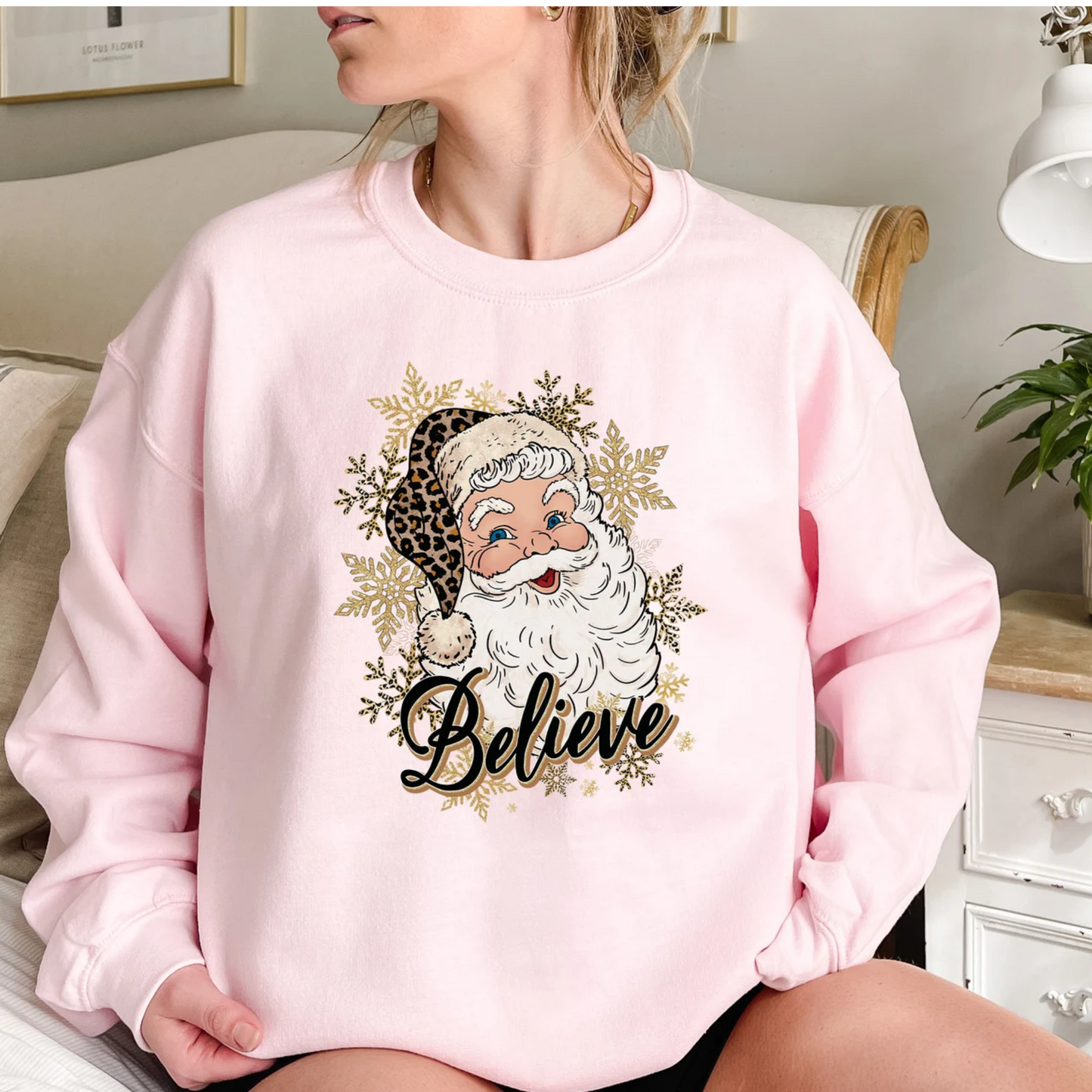 Believe Santa Sweatshirt, Leopard Santa Shirt