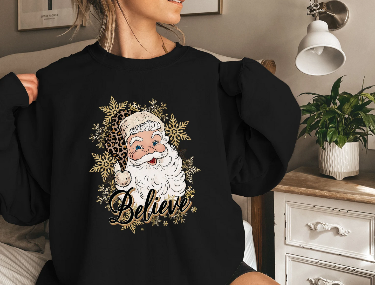 Believe Santa Sweatshirt, Leopard Santa Shirt