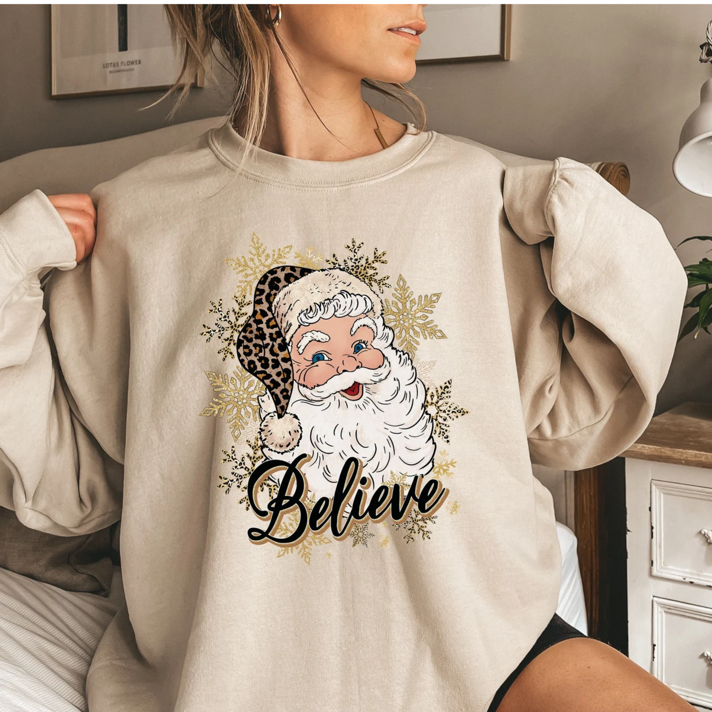 Believe Santa Sweatshirt, Leopard Santa Shirt