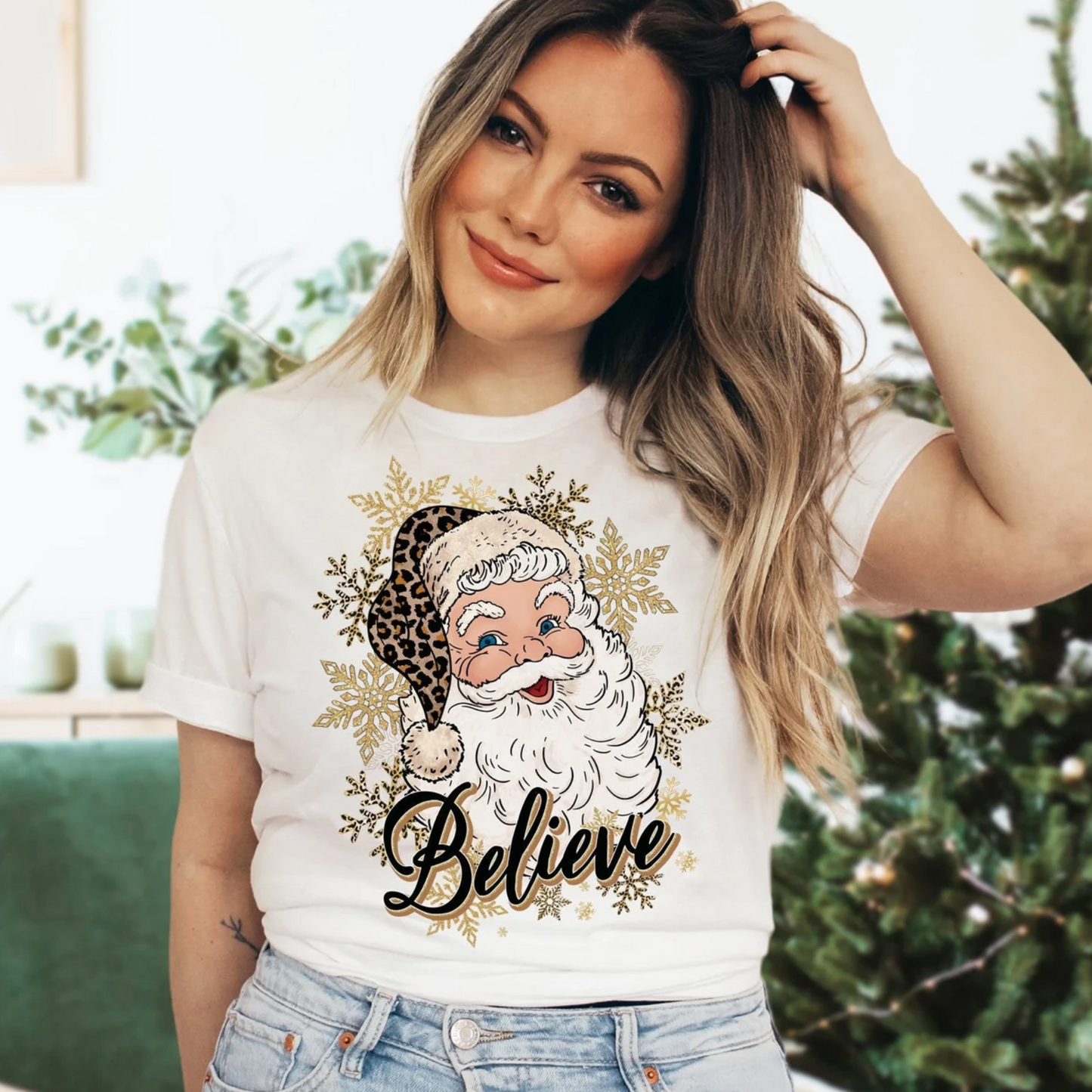 Believe Santa Sweatshirt, Leopard Santa Shirt
