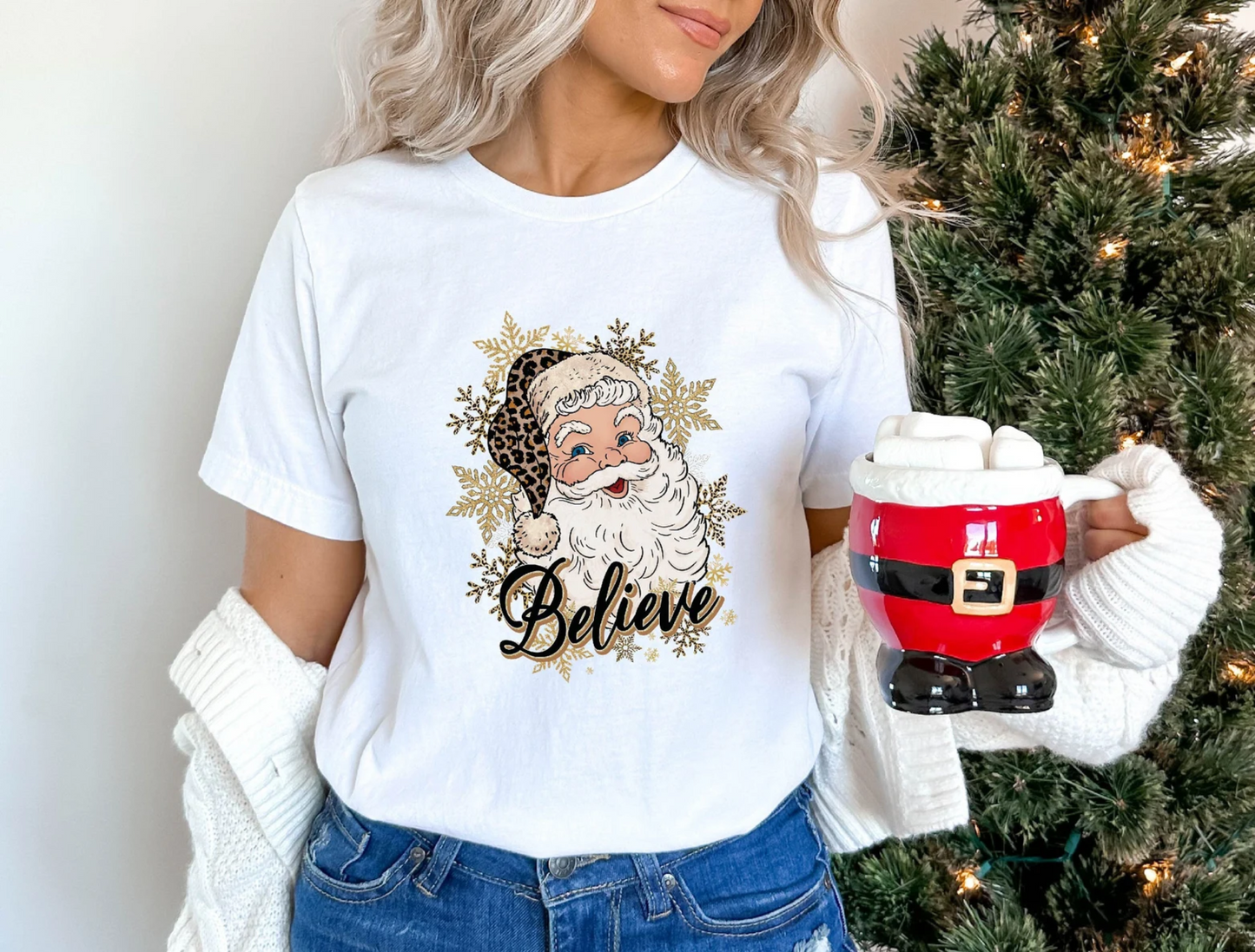 Believe Santa Sweatshirt, Leopard Santa Shirt