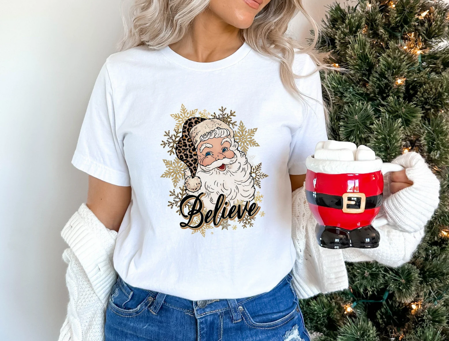 Believe Santa Sweatshirt, Leopard Santa Shirt