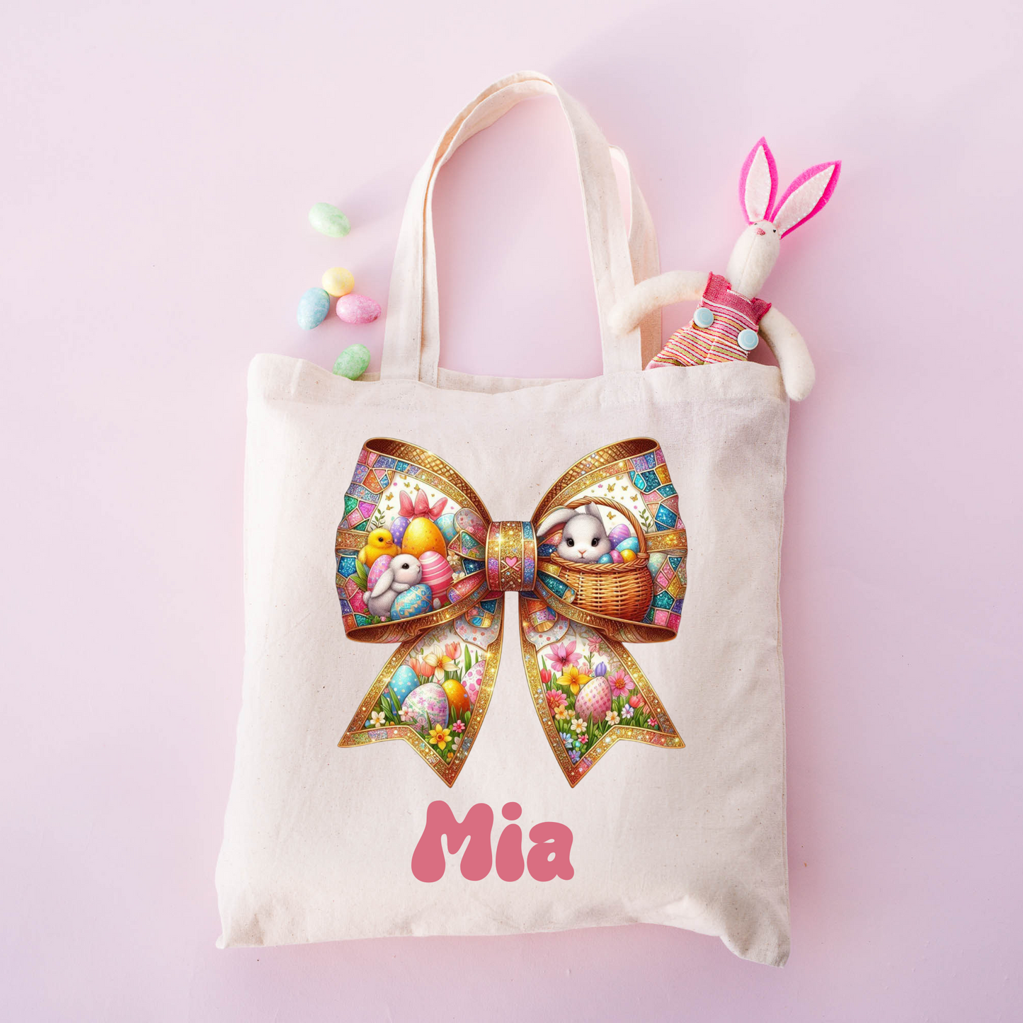 Custom Easter Bow Tote Bags