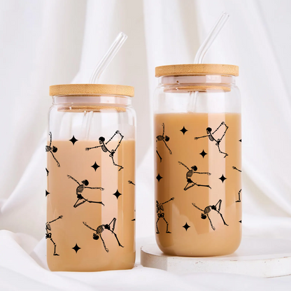 Black Skeletons Dancing Glass Tumbler