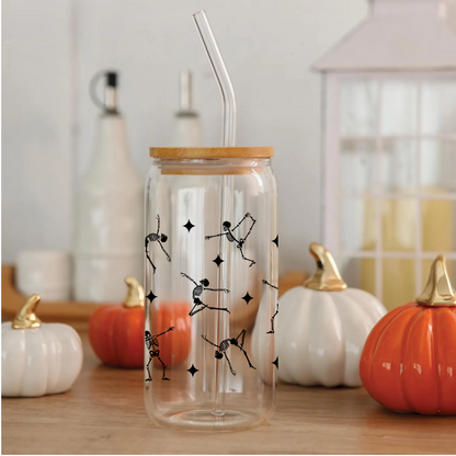 Black Skeletons Dancing Glass Tumbler