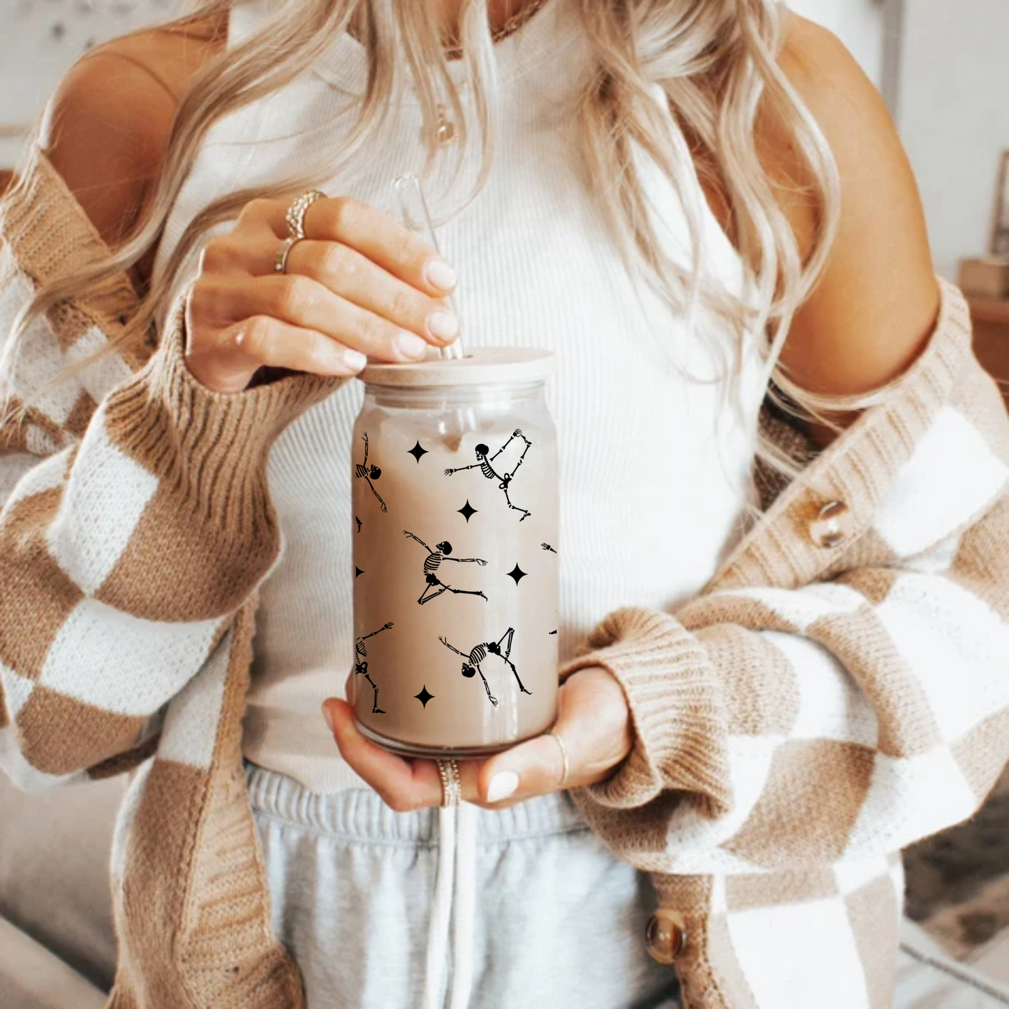 Black Skeletons Dancing Glass Tumbler