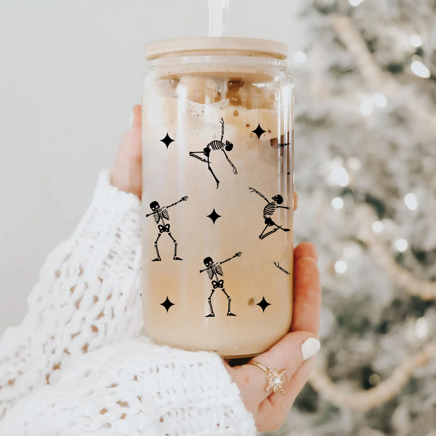 Black Skeletons Dancing Glass Tumbler