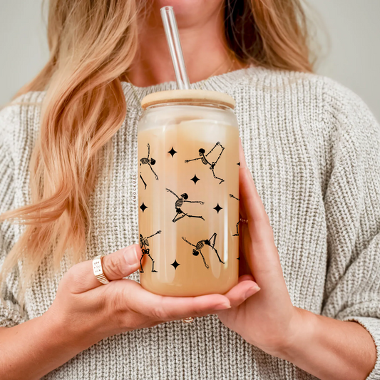 Black Skeletons Dancing Glass Tumbler