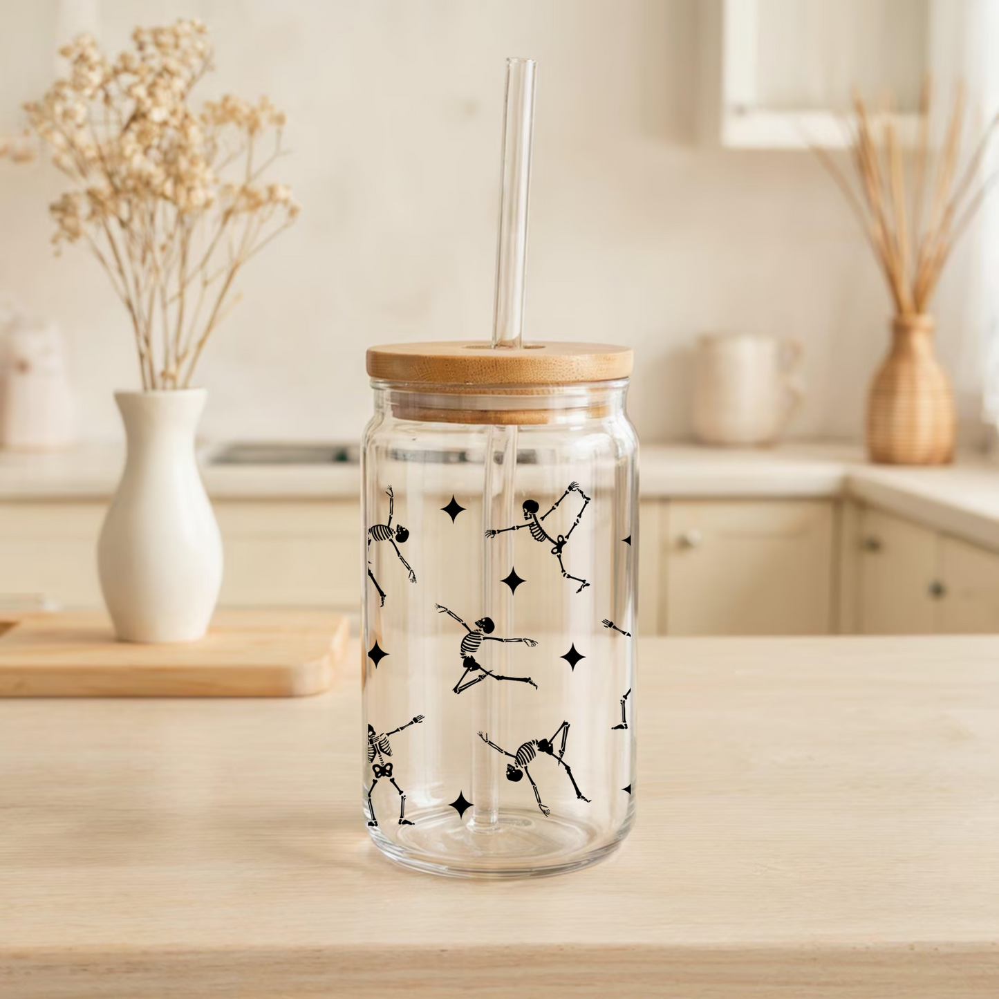 Black Skeletons Dancing Glass Tumbler