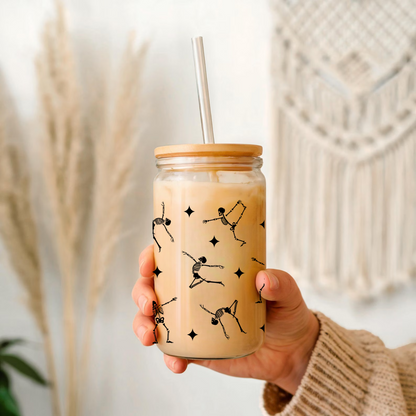 Black Skeletons Dancing Glass Tumbler
