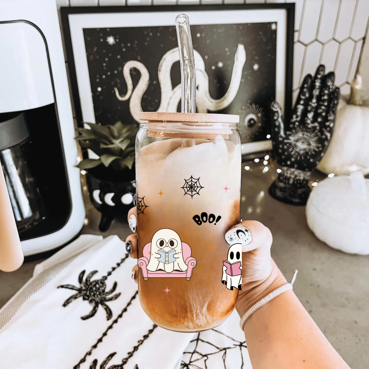 Spooky Ghost Book Reading Glass Tumbler