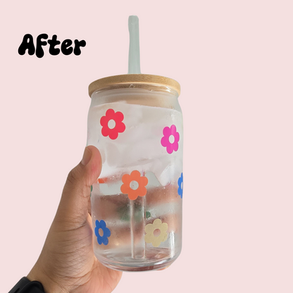 Rainbow Color Changing Daisy Glass Cup 16OZ Clear
