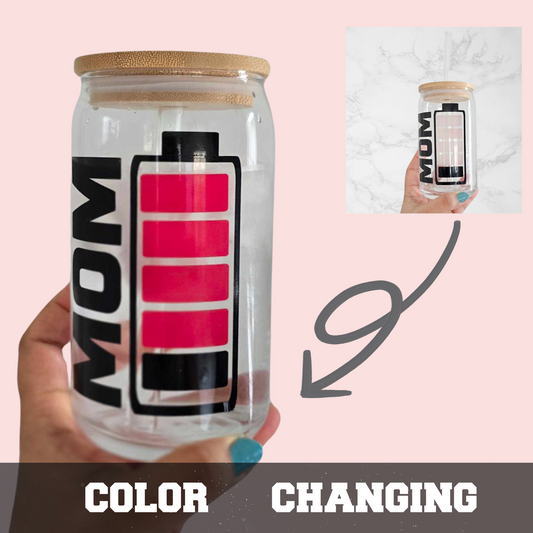 Low Battery Mom Life Cup, Cold beverage Color Changing Cup 16OZ Clear