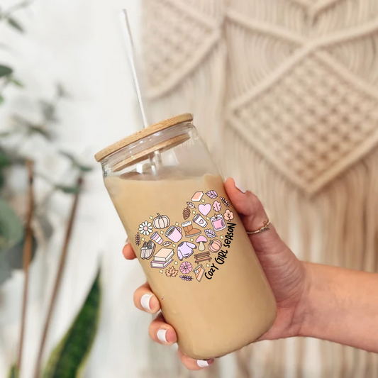 Personalized Cozy Girl Season Glass Tumbler