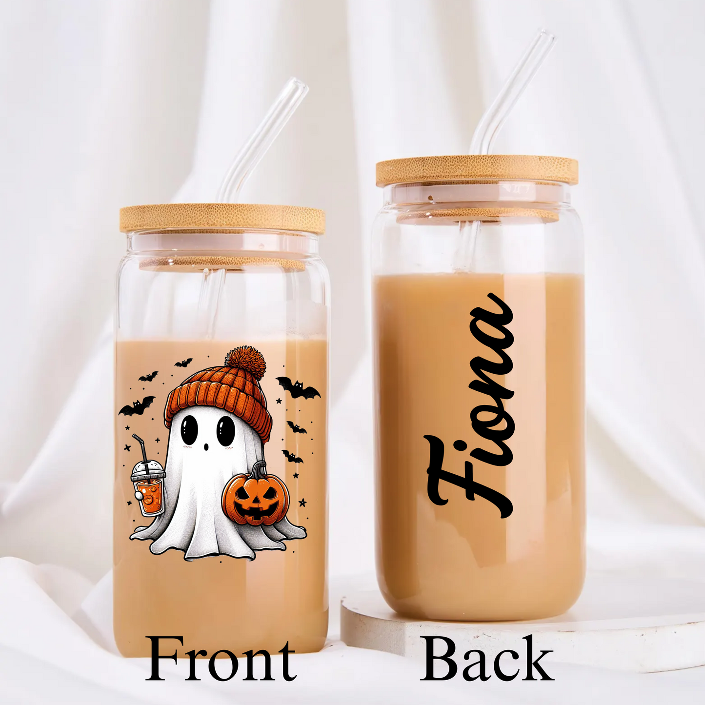 Personalized Halloween Ghost Glass Tumbler