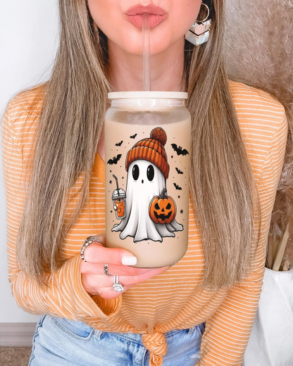 Personalized Halloween Ghost Glass Tumbler