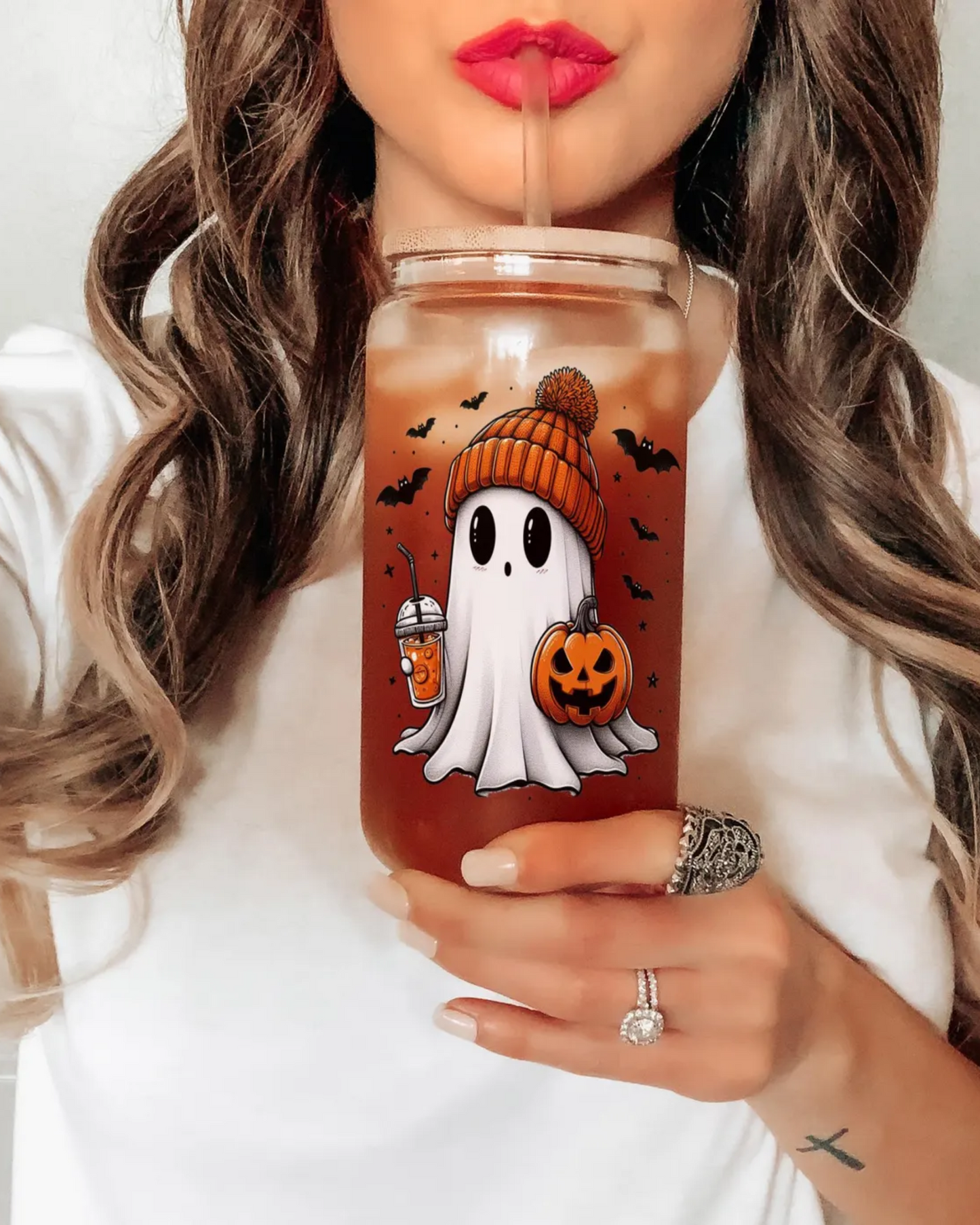 Personalized Halloween Ghost Glass Tumbler