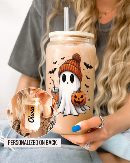 Personalized Halloween Ghost Glass Tumbler