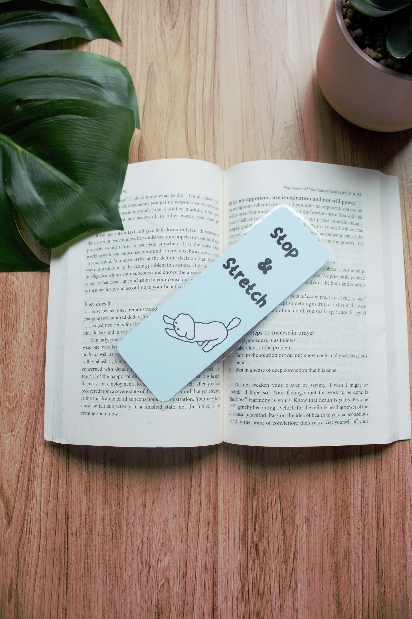 Stop & Stretch dog bookmark