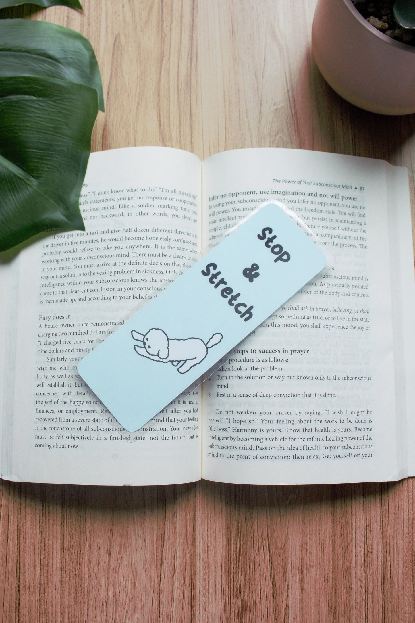 Stop & Stretch dog bookmark