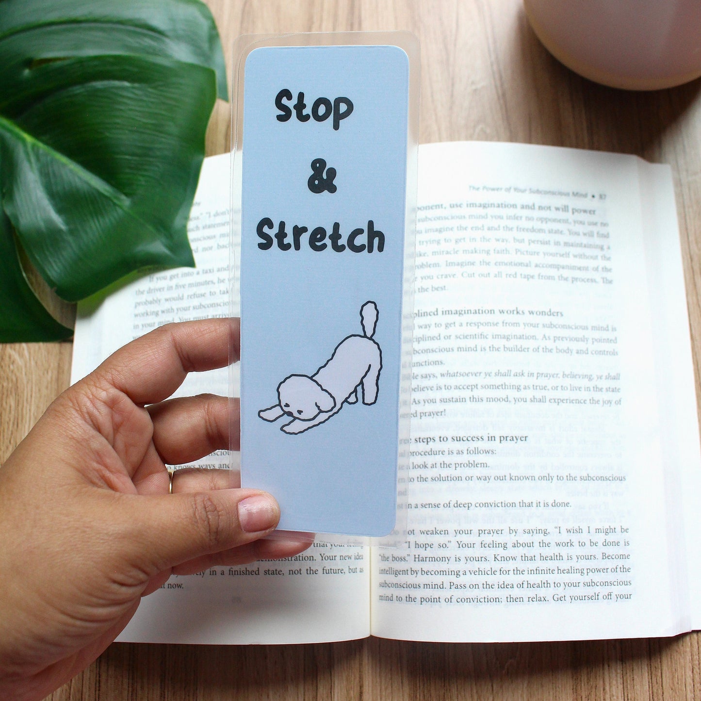 Stop & Stretch dog bookmark