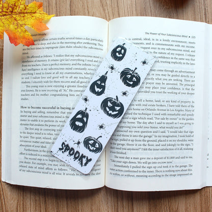 Black Spooky Pumpkin  Cardstock Bookmark, Laminated Bookmark, Halloween Bookmark