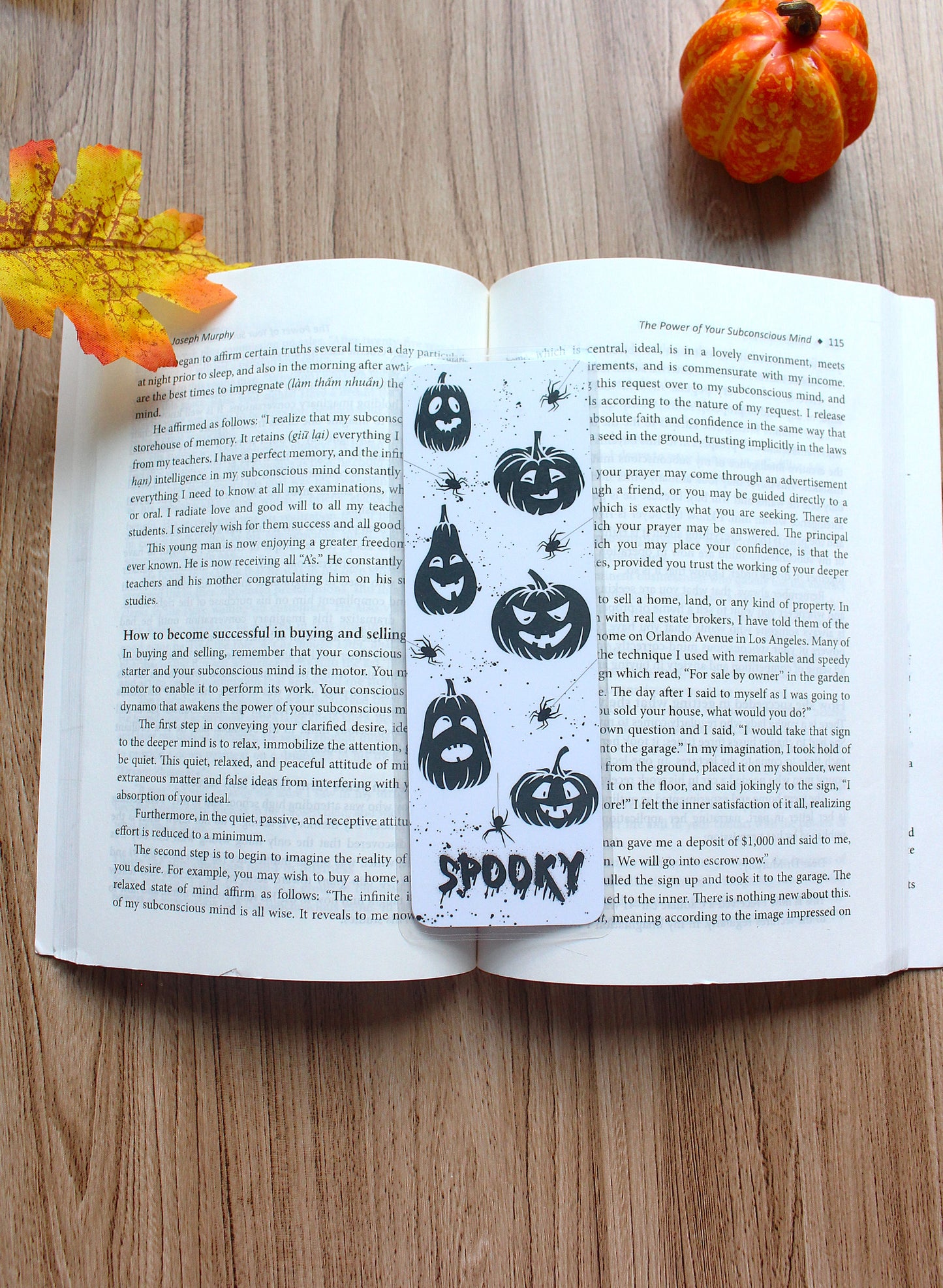 Black Spooky Pumpkin  Cardstock Bookmark, Laminated Bookmark, Halloween Bookmark