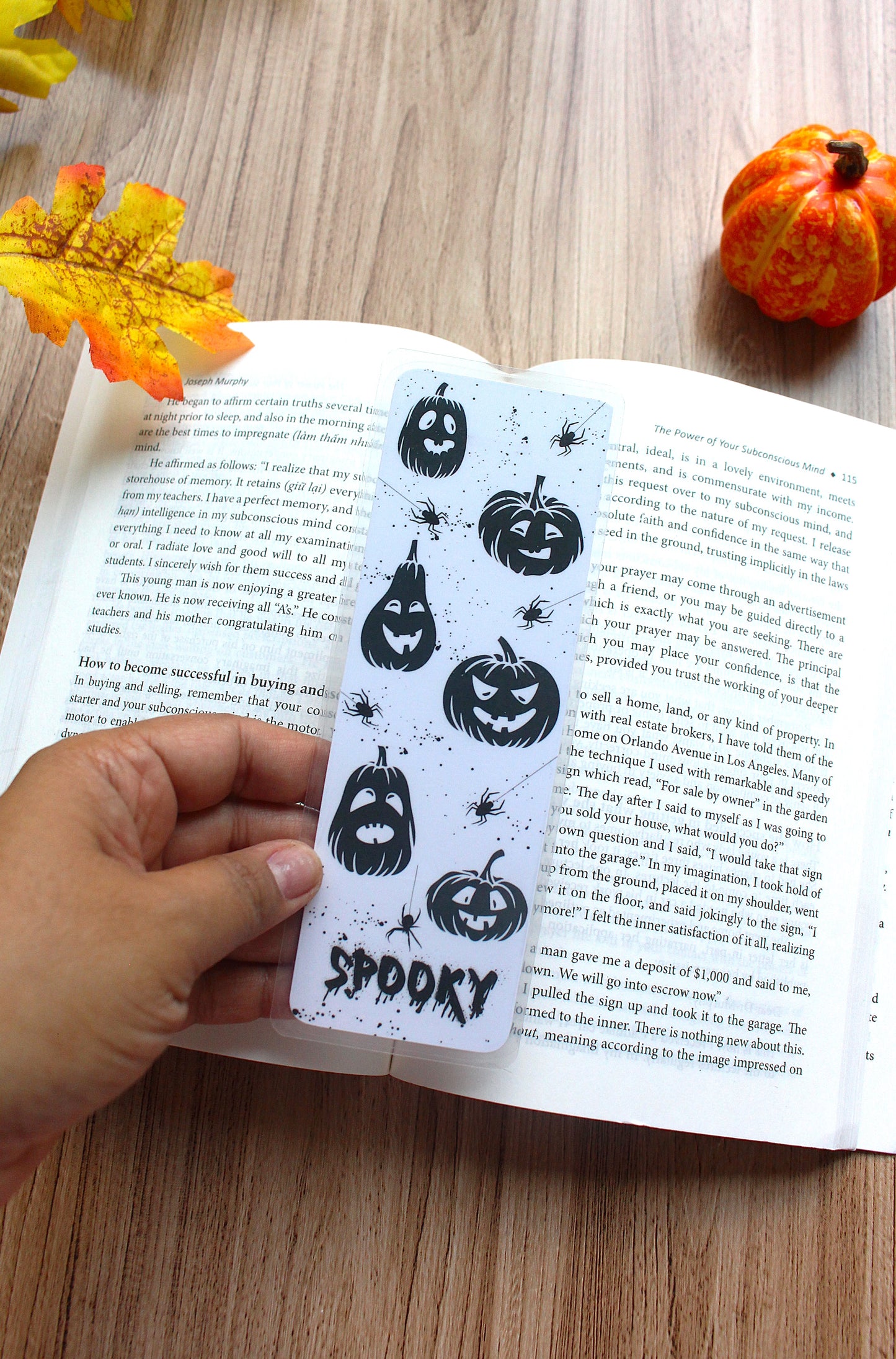 Black Spooky Pumpkin  Cardstock Bookmark, Laminated Bookmark, Halloween Bookmark