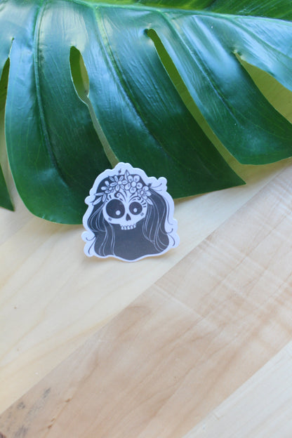 Skull girl Hair Flowers Sticker, Skull girl Hair sticker
