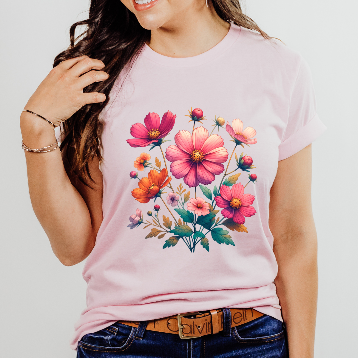 Pink And Orange Flower Shirt