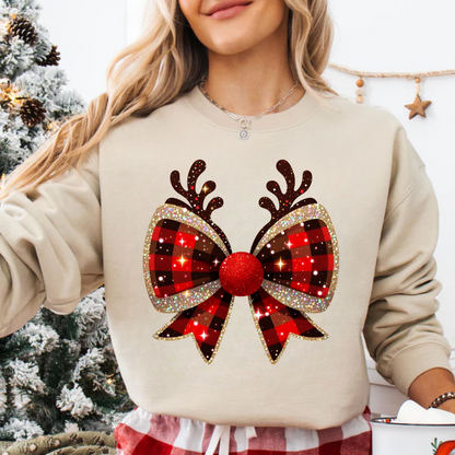 Christmas Coquette Bow Shirt, Christmas Reindeer Coquette Bow sweatshirt