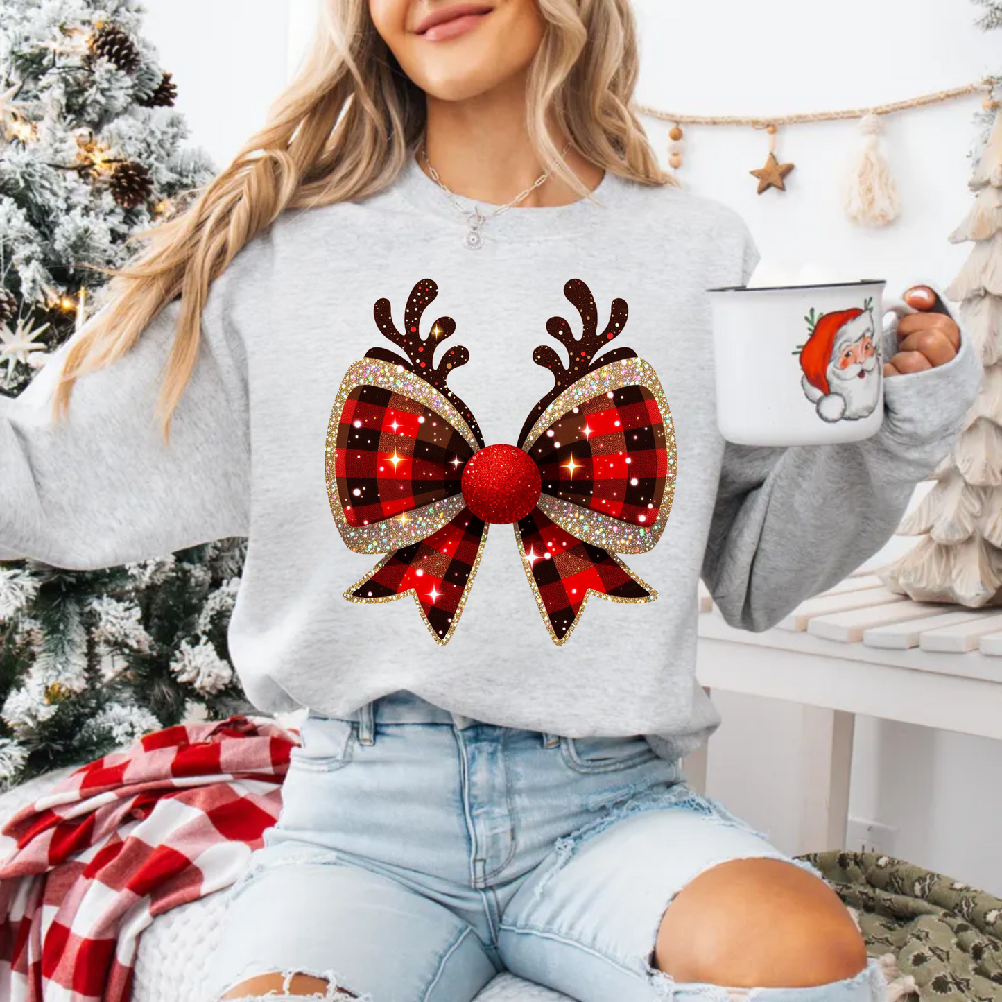 Christmas Coquette Bow Shirt, Christmas Reindeer Coquette Bow sweatshirt