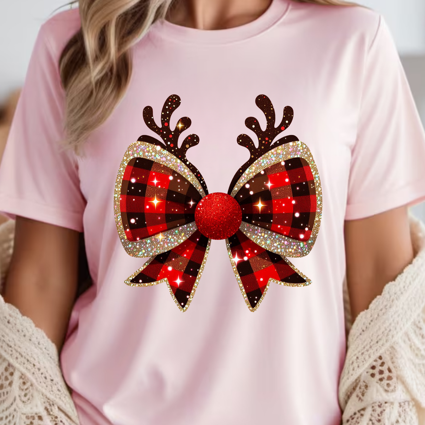 Christmas Coquette Bow Shirt, Christmas Reindeer Coquette Bow sweatshirt