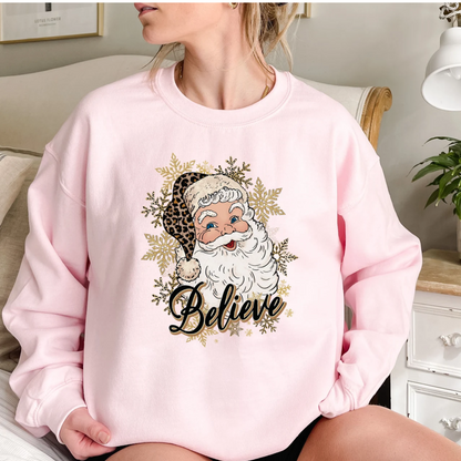 Believe Santa  Sweatshirt, Leopard Santa Shirt