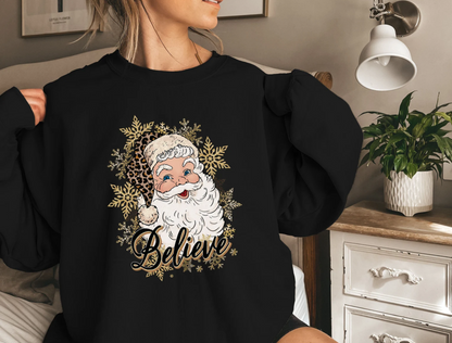 Believe Santa  Sweatshirt, Leopard Santa Shirt