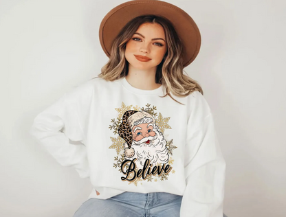 Believe Santa  Sweatshirt, Leopard Santa Shirt