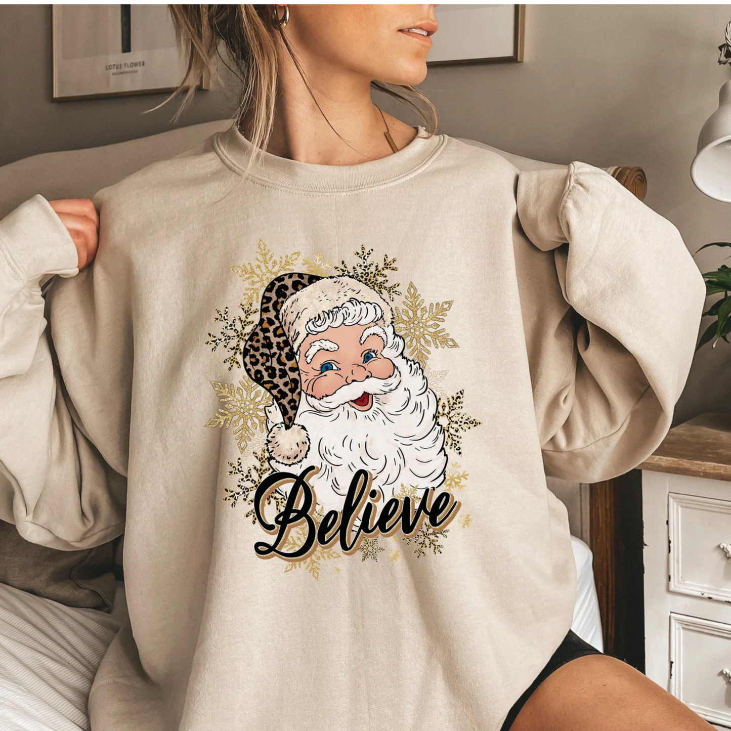 Believe Santa  Sweatshirt, Leopard Santa Shirt