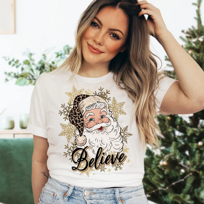 Believe Santa  Sweatshirt, Leopard Santa Shirt