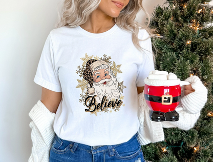 Believe Santa  Sweatshirt, Leopard Santa Shirt