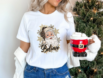 Believe Santa  Sweatshirt, Leopard Santa Shirt