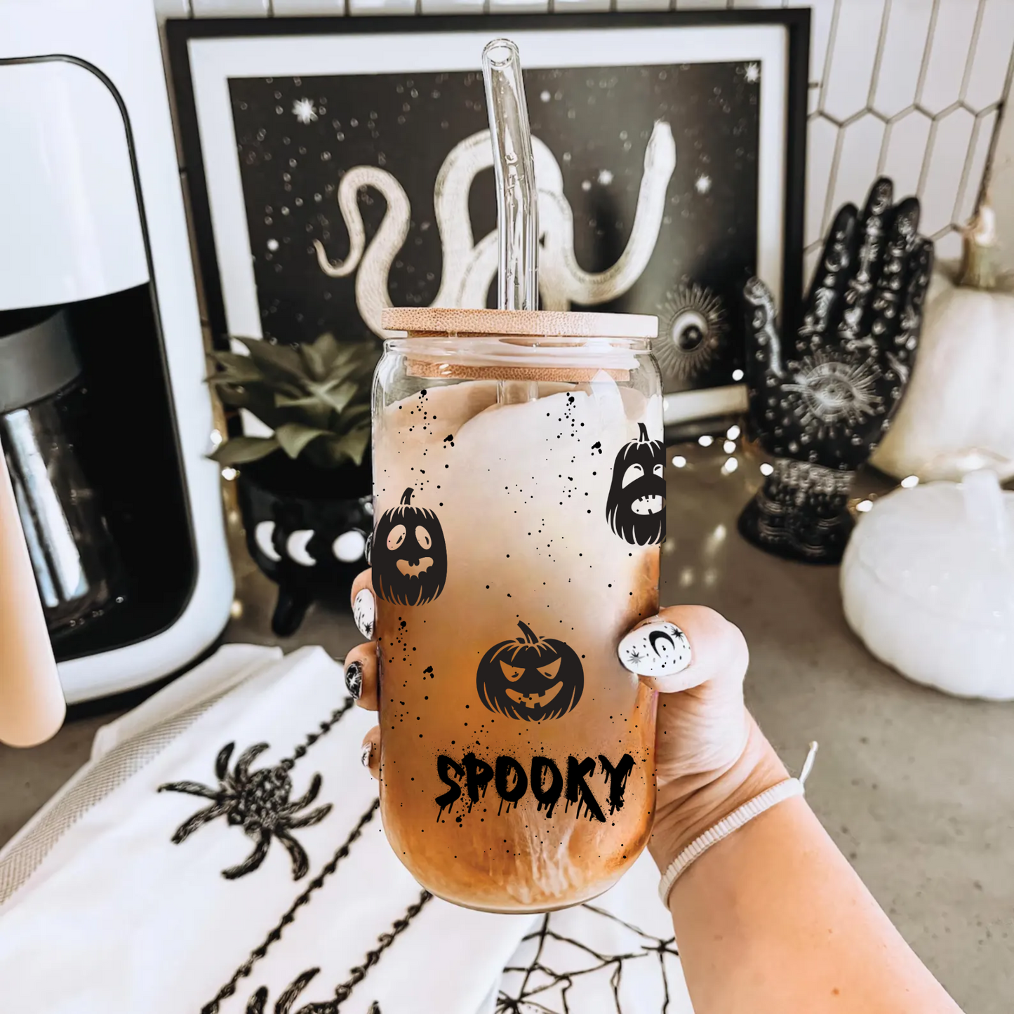 Spooky Pumpkin Glass Tumbler