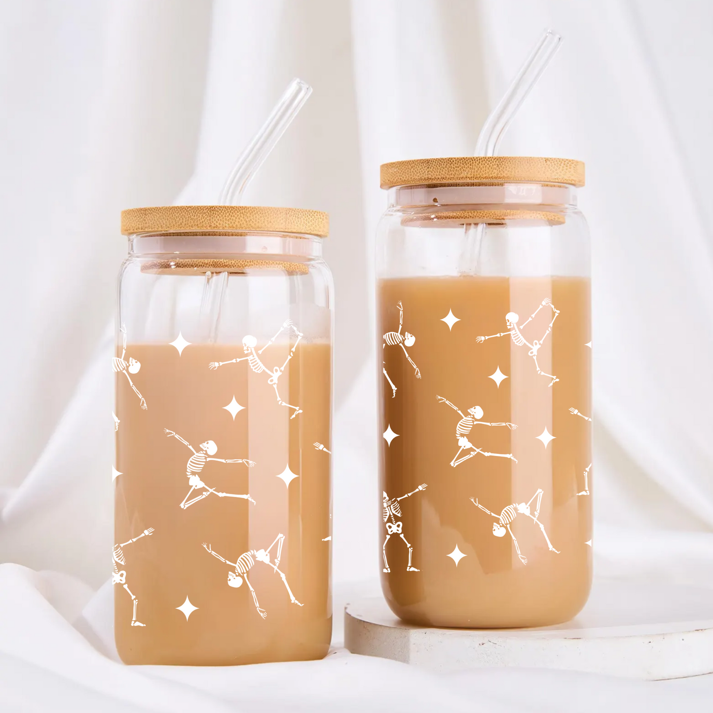 White Skeletons Dancing Glass Tumbler