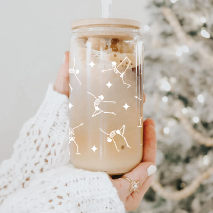 White Skeletons Dancing Glass Tumbler