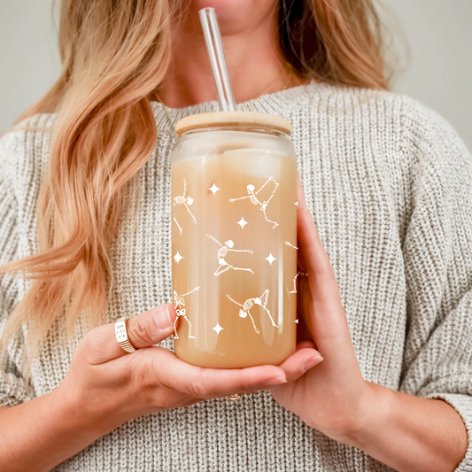 White Skeletons Dancing Glass Tumbler
