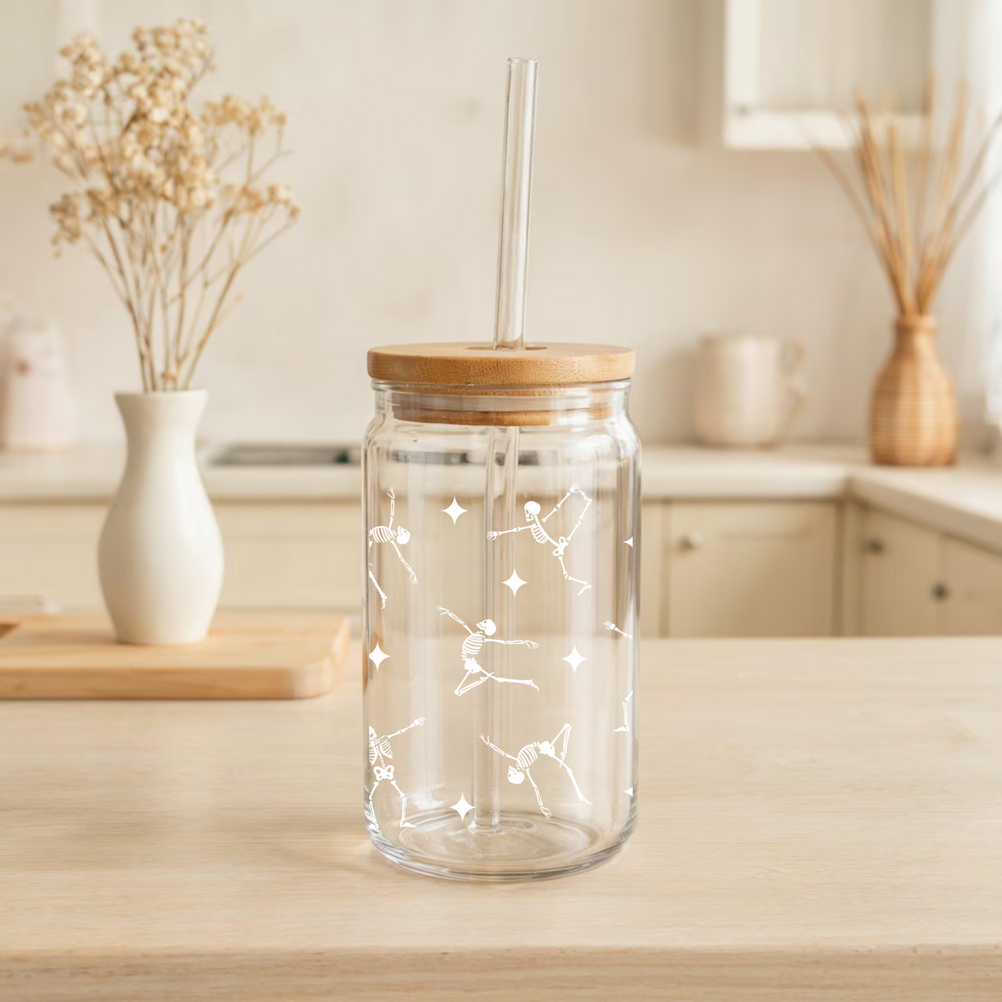 White Skeletons Dancing Glass Tumbler