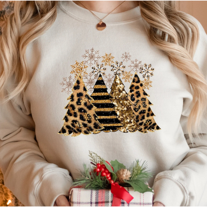 Black and golden leopard Christmas tree Sweatshirt