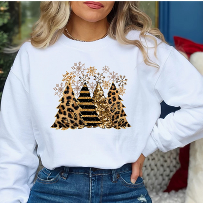 Black and golden leopard Christmas tree Sweatshirt