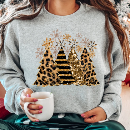 Black and golden leopard Christmas tree Sweatshirt